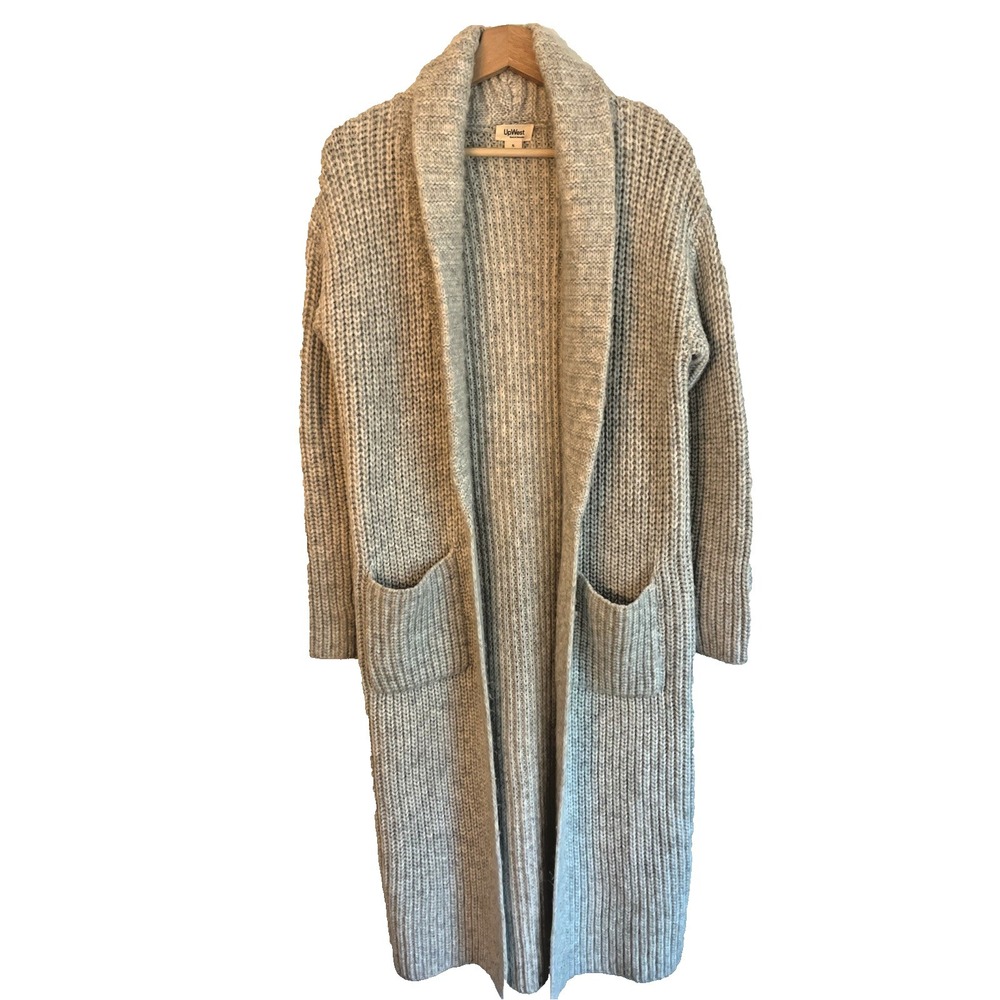 Upwest Cableknit Duster Cardigan Jacket Long Line‎ Open Small Light Gray White
